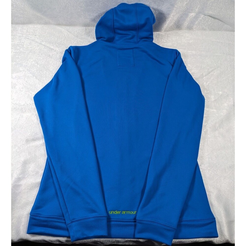 Under Armour Women's Medium Blue Full Zip Hoodie Lime Logo Thumbholes Athletic - Picture 2 of 9
